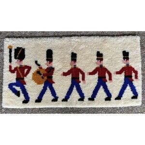 Vintage 1970s Danish Soldiers Christmas Rug Rya Latch Hook MCM 53" x 26" x 1"